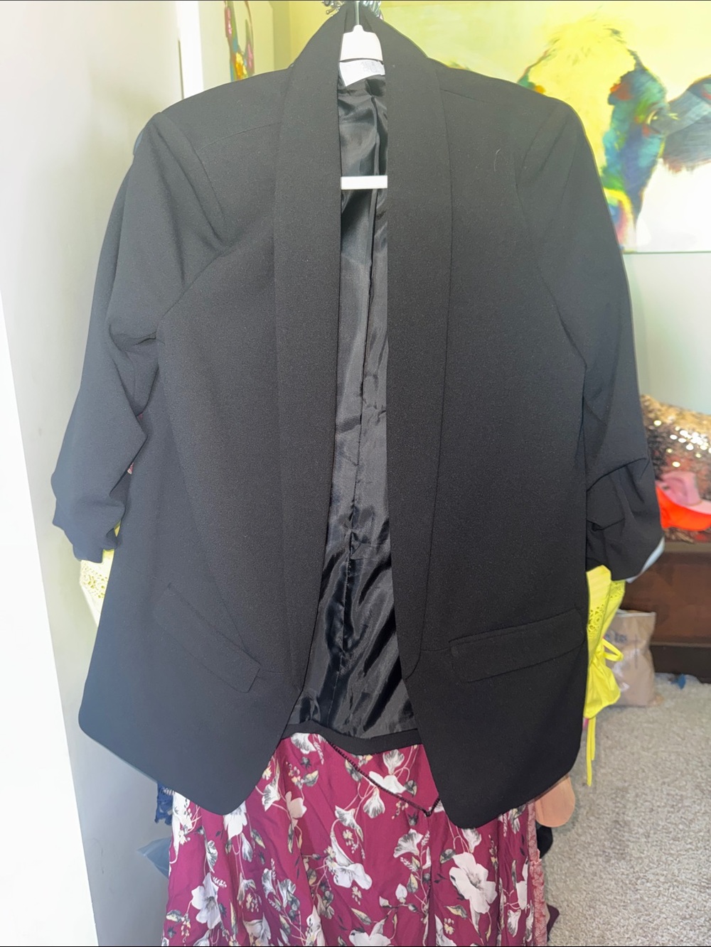 Time and Tru Black Open-Front Blazer with Rolled Sleeves